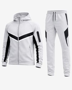 Ensemble de survêtement sportif pour homme, blanc et noir uni, à capuche, avec cordon de serrage, respirant, coupe ample et légère, idéal pour l'été - Product Image 1