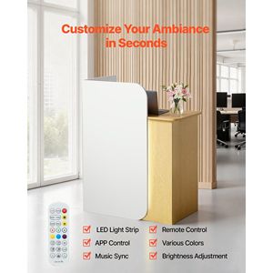 Moderna Scrivania da Reception per Ufficio, 80 cm, Rettangolare con Luce LED Frontale, Bancone con 2 Cassetti e Presa di Corrente - Product Image 2