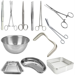 Kit d'instruments chirurgicaux de base pour l'accouchement et la gynécologie, en acier inoxydable, comprenant des spéculums vaginaux et des forceps utérins, autoclavables, manuels, certifiés CE - Product Image 1