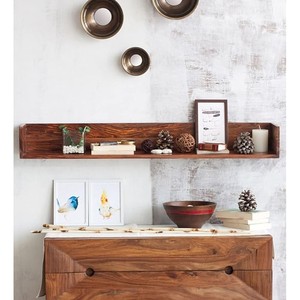 Handcrafted Sheesham Wood <b>Floating</b> Wall <b>Shelf</b> with Brass Inlay - Wholesale - Product Image 1