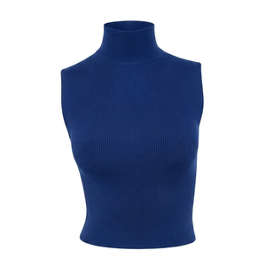 Ostriya Intl Women's Black Ribbed Knit O-<b>Neck</b> Tank <b>Top</b> Regular Length Minimalist Style Solid Color Breathable Eco-Friendly - Product Image 3