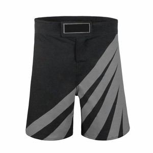 Shorts MMA sublimés pour hommes, noir et gris, rayures diagonales, évacuation de l'humidité, séchage rapide, coupe classique, vêtements de sport personnalisés OEM ODM - Product Image 1