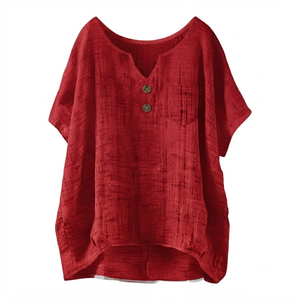 Custom Women Red Soccer Jersey Full Sleeve Casual Collarless Bohemian Linen/Cotton Anti-Wrinkle Breathable Sportswear Football - Product Image 1