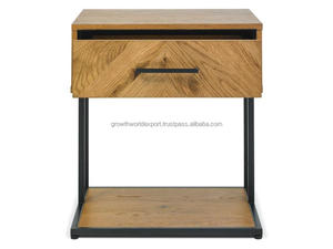 Mesa Auxiliar de Madera Maciza de Mango con Cajón, Patas Metálicas, Diseño Industrial Moderno, Hecha a Mano, para Dormitorio, Sala de Estar o Almacén - Product Image 5