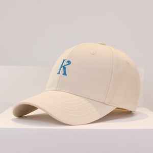 Cream 6-Panel <b>Baseball</b> <b>Cap</b> With Blue Embroidered K Letter Adjustable Fitted Unisex Casual Cotton Dad Hat - Product Image 1