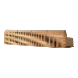 Modern Contemporary Outdoor Sofa Solid Teak Wood Frame Woven Motif <b>Backrest</b> Minimalist Resort Lounge Couch Patio Furniture - Product Image 3
