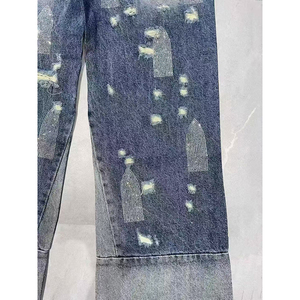 High Waist Straight Leg Distressed Denim Jeans With Ripped Details And Print Pattern Casual Style For Men Autumn Wear - Product Image 3