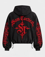Veste à capuche zippée pour homme SAM TACTICAL, style streetwear oversize, patchwork, gris, polyester, avec poches et logo imprimé