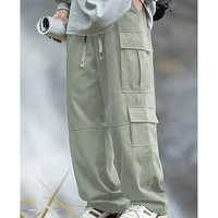Pantalon cargo en toile de nylon léger pour homme, personnalisé avec logo couleur, coupe ample, jambe droite, taille élastique, style hip-hop