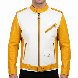 Chaqueta de Cuero para Motociclista para Hombre, Chaqueta de Cuero con Cuello Alto y Cinturón en la Cintura, Manga Larga, para Motociclismo al Aire Libre - Product Image 1