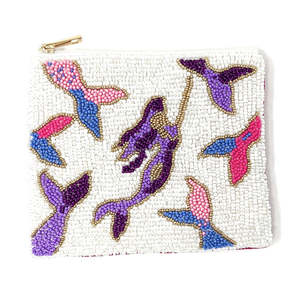 Handmade <b>Cute</b> Seal Face Beaded Clutch Bag Trendy Ocean Theme Beach Accessory Zipper Closure Unisex Vacation Resort <b>Purse</b> Water - Product Image 5