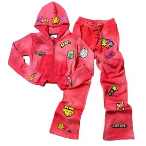 Pantalones Deportivos Holgados y Sudadera con Capucha de Corte Cuadrado, Lavado Ácido, Decoloración al Sol, Diseño Personalizado con Pedrería, Conjuntos Deportivos - Product Image 3