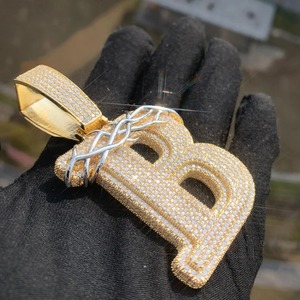 Iced Out Moissanite Letter Name <b>Pendant</b> Gold Plated Hip Hop Christian Crown Design Themed Charms <b>Pendant</b> Custom <b>Initial</b> <b>Pendant</b> - Product Image 2