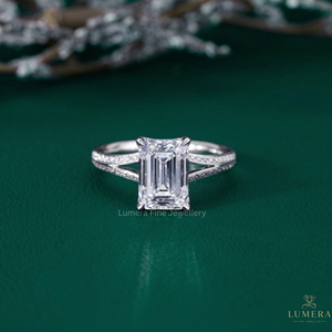 แหวนหมั้นเพชรทรงเหลี่ยมมรกตสั่งทำพิเศษ แหวนแต่งงานทอง 14K/18K หรือแพลตตินั่ม ดีไซน์วงแหวนแบบแยกส่วนประดับเพชร - Product Image 1