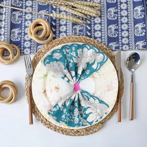Servilletas Bordadas Desechables Ecológicas Hechas a Mano 100% Algodón con Estampado de Bloques para Decoración de Mesa de Bodas y Fiestas al por Mayor - Product Image 5