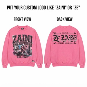 Men Pullover <b>Sweatshirt</b> Premium Cotton Fleece 320 GSM <b>Pink</b> Crewneck Custom Screen Print Logo Streetwear Soft Warm Casual Tops - Product Image 1