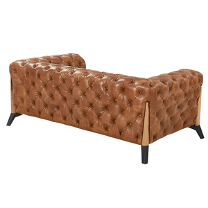 Sofá Chesterfield de Cuero Genuino Estilo Costero de Dos Plazas con Respaldo Acolchado, Brazos Rectos y Patas Metálicas para Sala de Estar - Product Image 3