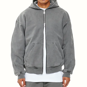 Sweat à capuche unisexe oversize en molleton épais respirant avec double fermeture éclair, style streetwear, 100 % coton, personnalisable - Product Image 3