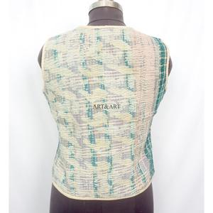 New Arrival Indian Handmade Knitted Cotton Patchwork Multicolor <b>Kantha</b> Vintage Short Breathable Eco-Friendly Button Women's Vest - Product Image 4
