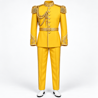 Uniforme Cérémoniel Jaune pour Hommes avec Broderie Dorée et Épaulettes, Taille Adulte, Matière Polyester, Service OEM