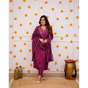 DESIGNER ROMAN SILK SEQUENCE CODAGE BRODERIE TRAVAIL HAUT BAS AVEC DUPATTA ROSE - Product Image 1