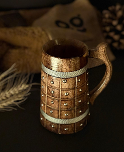 Chope à bière rustique en bois faite à la main, style Viking, moderne, FAIZA CRAFT, certifiée CE, compatible micro-ondes, avec poignée - Product Image 4