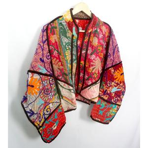 Beautiful 100% Cotton Designer Kantha <b>Jacket</b> MultiColor Ethnic Style Embroidery with open closure Handmade Vintage kantha <b>jacket</b> - Product Image 4