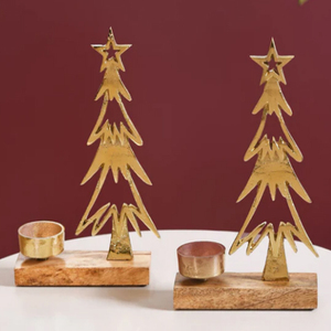 Décoration de Noël, porte-bougie en forme d'étoile, décoration de maison pour les fêtes, porte-bougie en métal en forme d'étoile de Noël avec base en bois de mangue - Product Image 5