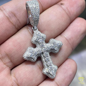 Pendentif croix en argent de luxe style hip-hop, serti de diamants de laboratoire, collier brillant pour homme et femme - Product Image 3