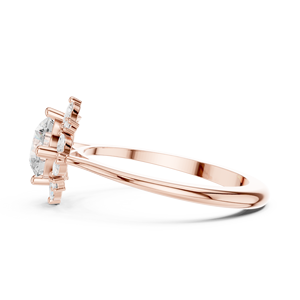 Elegante anillo de oro rosa chapado con moissanita redonda y halo de rombos, anillo de promesa solitario para mujer - Product Image 3
