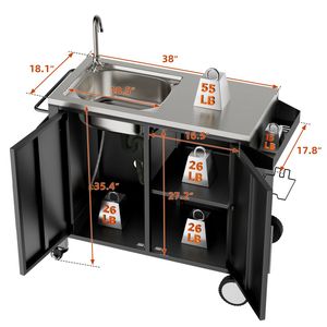 Carrello Grill esterno 304 lavello in acciaio inox per cucina isole carrelli L38 \ "X W18 \" X H35 \ "stazione ruota per Grill all'aperto - Product Image 3