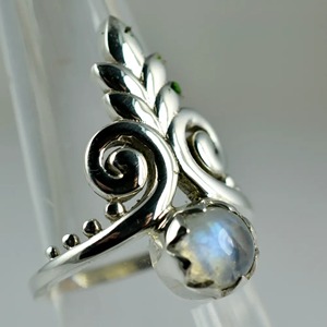 Rainbow Moonstone <b>Ring</b> 925 Sterling <b>Silver</b> Handmade <b>Statement</b> Promise <b>Ring</b> for Women Boho Round June Birthstone Jewelry - Product Image 5