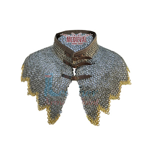 Handmade Medieval Mild Steel Chainmail Zig Zag Collar <b>Flat</b> Riveted Gorget Leather Buckle Neck Shoulder Armor for Reenactment SCA - Product Image 1