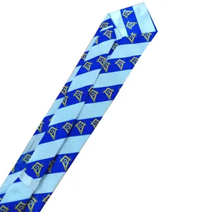 Corbata Masónica Clásica a Rayas Azules y Rojas 100% Seda y Gemelos a Juego, Regalia de Primera Calidad, Corbatas Masónicas Hechas a Medida para Hombre - Product Image 3