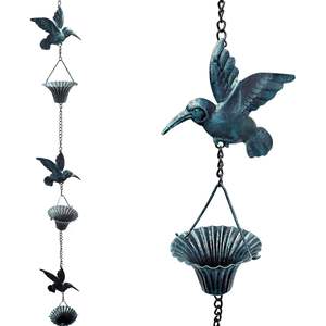 Chaîne de pluie artistique en métal colibris, jardinière suspendue décorative, élément élégant pour gouttière de jardin - Product Image 1
