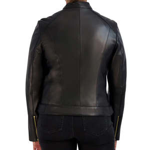 Chaqueta de Cuero Genuino para Mujer, Moda al por Mayor, Cuello Alto, Tejido con Logotipo Frontal, Chaqueta de Cuero de Alta Calidad para Mujer - Product Image 3