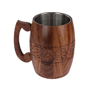 Chope à bière artisanale en bois avec doublure intérieure en acier inoxydable, style vintage rustique, anti-fuite, sans BPA, cadeau personnalisé gravé - Product Image 1