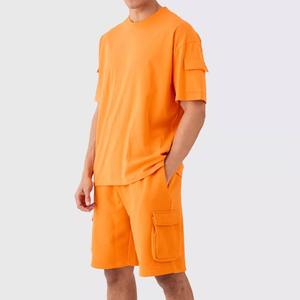 Conjunto de Camiseta y Pantalones Cortos de Verano, Estilo Urbano, Tejido, Oversize, con Efecto Desgastado, Transpirable, de Algodón, Informal, para Hombre - Product Image 1