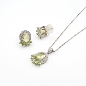 Conjunto de Pendientes y Colgante de Plata de Ley 925 con Cuarzo Limón Natural y Peridoto, Chapado en Rodio, Joyería Fina OEM ODM - Product Image 4