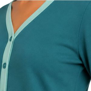 Manufacturer Teal And Mint <b>Green</b> Women Long Sleeve Crop Pajama Set Smiley Print Soft Cotton Wide Leg Loungewear OEM Custom - Product Image 5