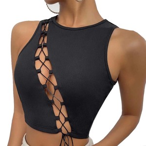 Camiseta sin mangas acanalada para mujer, elástica, suave, informal, ligera, de verano, a la moda, para uso diario, cómoda - Product Image 1