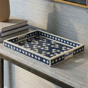 Luxury Indian Handmade Wood Inlay Serving Rectangular <b>Tray</b> Teal Blue Floral Decorative <b>with</b> Handles Home Decor Ramadan - Product Image 6