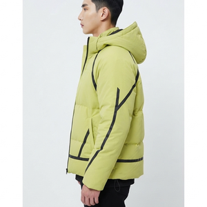 Veste matelassée à capuche pour homme, vert lime, coupe-vent, fermeture éclair, manteau d'hiver décontracté, rembourrage épais en polyester avec passepoil noir - Product Image 2