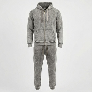 New Acid Wash Winter <b>Tracksuit</b> Polyester Heavyweight Solid Customized Color Washable For Men Gym Workout Activewear Suit - Product Image 1