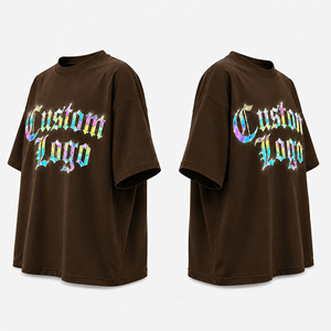 T-shirt à manches courtes col rond en coton lourd 220g surdimensionné avec logo personnalisé pour hommes et femmes, imprimé gothique réfléchissant arc-en-ciel, streetwear - Product Image 3
