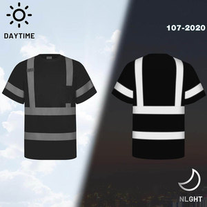 T-shirt de travail pour homme gris foncé haute visibilité, réfléchissant, anti-plis, certifié CE, en polyester, uniforme de sécurité pour la construction avec poches pour les travailleurs - Product Image 2