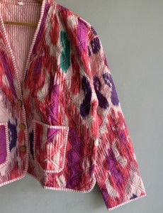 <b>Quilted</b> Jacket Women's Short Sleeve V Neck Geometric Print Pink Purple Cotton Lining Polyester <b>Wadding</b> Spring Style gift <b>for</b> her - Product Image 3