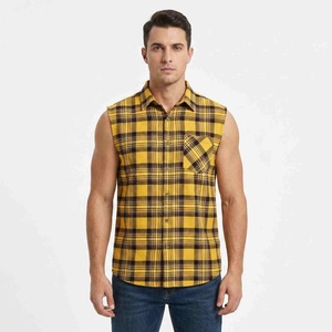 Men's Summer 100% Cotton Sleeveless Flannel Shirts ODM Custom Print Logos Knitted Eco-Friendly Quick Dry Casual Oversized Shirt - Product Image 1