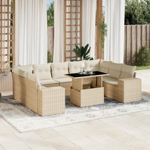 Set di Divani da Giardino Modulari in Rattan PE Beige, 10 Pezzi, Set di Mobili da Giardino - Product Image 1