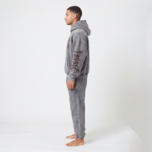 Men's Oversized Acid Wash Hoodie <b>Jogger</b> <b>Set</b> Heavyweight Winter Tracksuit Vintage Streetwear Two Piece Sweat Suit - Product Image 3